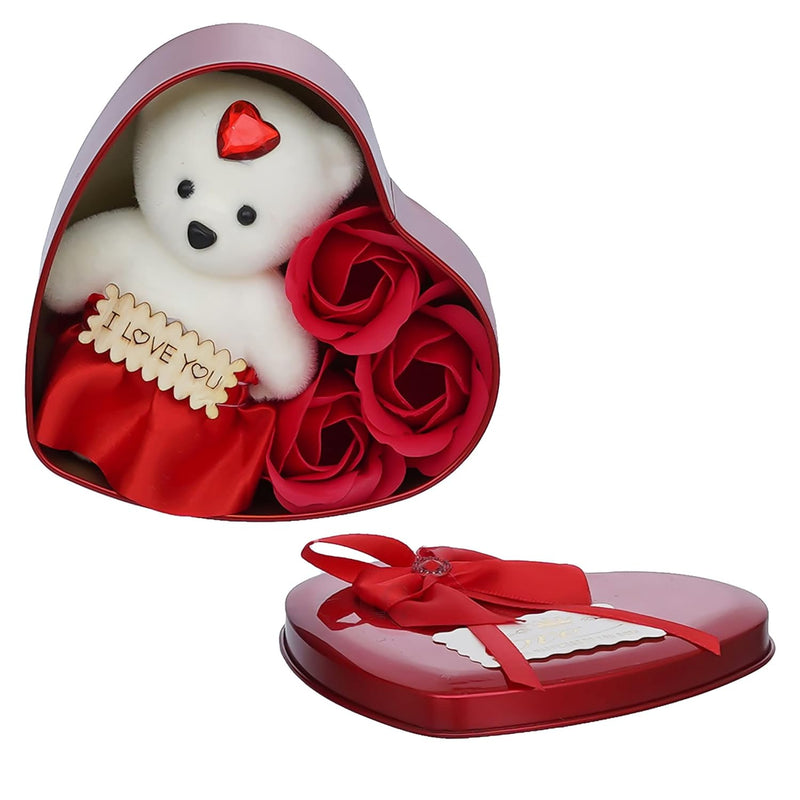 Heart Shape Love Gift Box with Teddy & Rose - Gift for Girlfriend, Boyfriend, Wife, Fiance, Husband - Birthday Anniversary Special Couples -Valentine Day Decoration Items