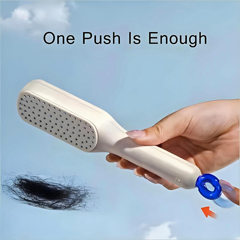 Self-Cleaning Massage Comb Self-Cleaning Hairbrush, Massage Comb with Box for All Hair Types, One Pull Cleaning Tool for Combing & Shaping, Easy to Use for Men and Women, Ideal for Home & Travel