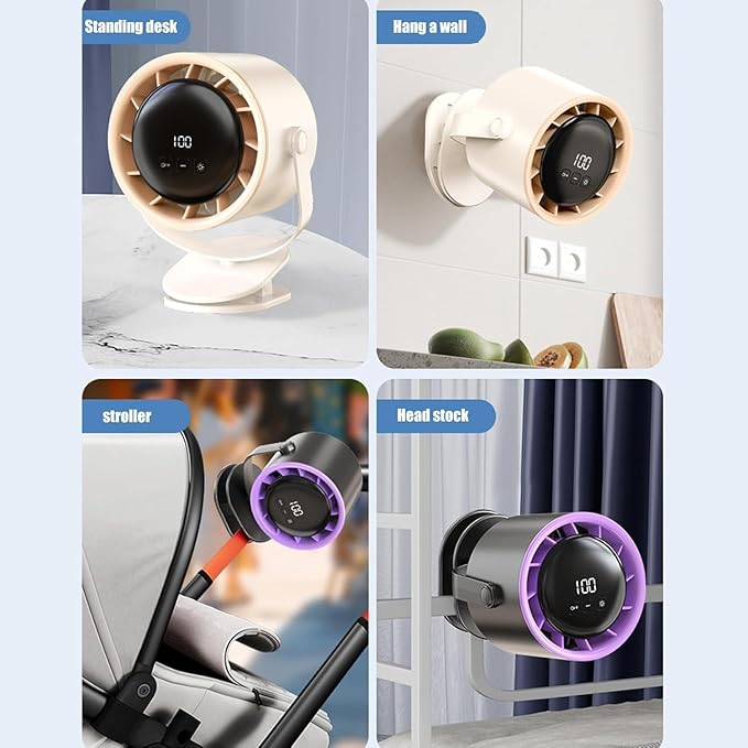 Rechargeable Bladeless Desk Fan with 360° Rotation, 5-Speed Strong Airflow, USB Powered Table Fan with Digital Touchscreen & Night Light for Bedroom, Office, Dorm & Camping