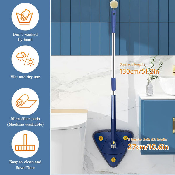 360° Rotatable Adjustable Cleaning Mop Triangle Mop with Stainless Steel Long Handle Push-Pull Squeezing Cleaning Mop Dry & Wet Mop for Floor Windows Ceiling Wall Narrow Space