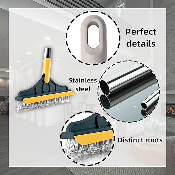 Bathroom Cleaning Brush with Wiper | Long Handle Floor Cleaner with 180° Rotating Head | Tile, Wall & Toilet Cleaning Brush | Tough Bristles for Bathroom & Tiles (2 in 1 Tiles Brush)