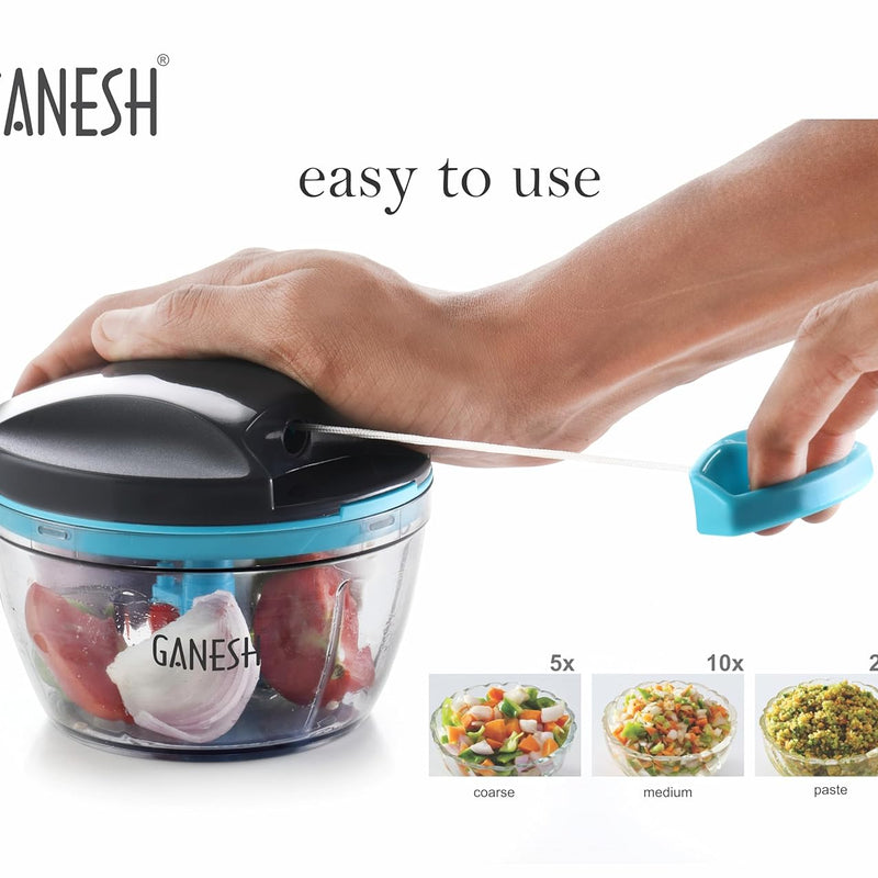 GANESH Wonder Kitchen Dori Handy Vegetable and Fruit Manual Onion Dry Fruit Salad Maker Vegetable Quick String Chopper Machine, Cutter – 3 Stainless Steel Blades (470 ml)