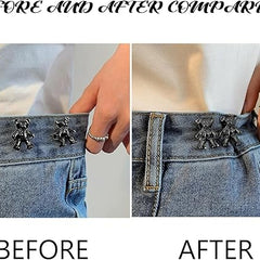 Jeans Adjustable Button pins Waist Buckle for Loose Jeans Pants,Pearl Detachable Instant Jeans Button Pins Waist Tightener Set (2 pcs, Silver Rabbit) (Brown Teddy Bear)