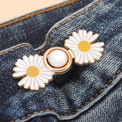 Instant Jeans Button Pins Waist Tightener Set (4 pcs White Flower pin) Make The Waist Fit for Skirt Pants Robe, No Sewing Required Waist Buckle for Loose Jeans Pants