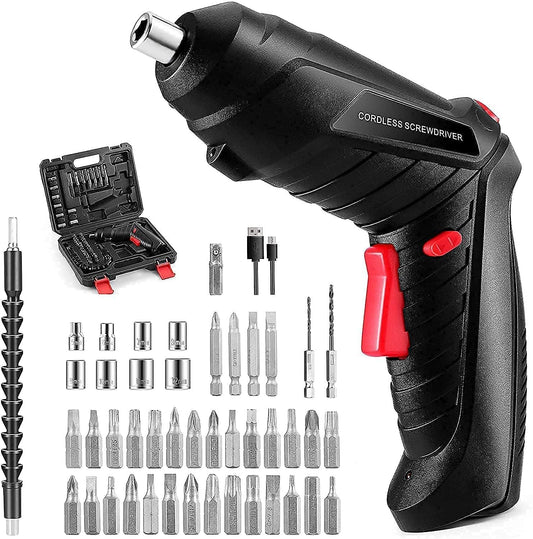 47 in 1 Cordless Electric Screwdriver Set, USB Rechargeable, with Bits and Accessories, Black