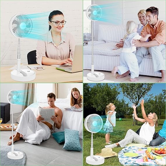 Rechargeable Fan For Home Portable Travel Mini Desk and table Air Circulator Fans with Adjustable Height from 14.2 inch to 3.3ft as Pedestal stand floor Fan, 3 Speed Settings
