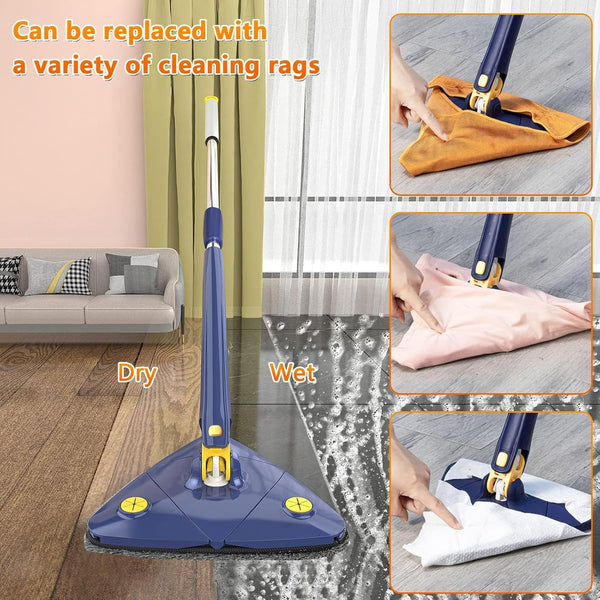 360° Rotatable Adjustable Cleaning Mop Triangle Mop with Stainless Steel Long Handle Push-Pull Squeezing Cleaning Mop Dry & Wet Mop for Floor Windows Ceiling Wall Narrow Space