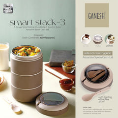 Ganesh Smart Stack 3 Layer Portable Lunch Box Stainless Steel Airtight Leak-Proof Lunch Box for Office, School, Picnic: Color May Vary (3 Layer)