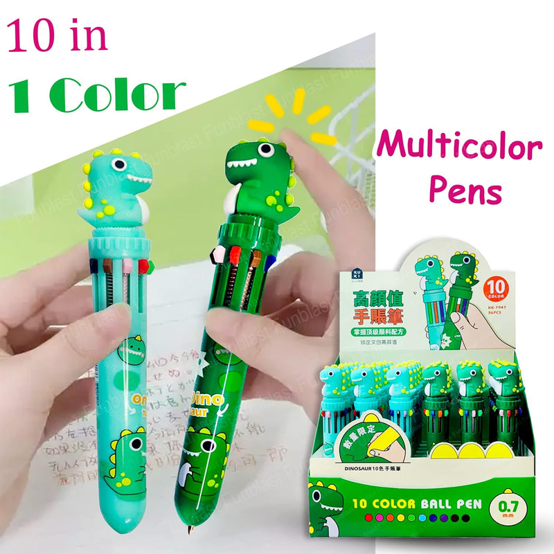 Ball Pen Set – Dinosaur Pens with Cute Topper Retractable Ball Pen 10 Colors