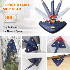 360° Rotatable Adjustable Cleaning Mop Triangle Mop with Stainless Steel Long Handle Push-Pull Squeezing Cleaning Mop Dry & Wet Mop for Floor Windows Ceiling Wall Narrow Space