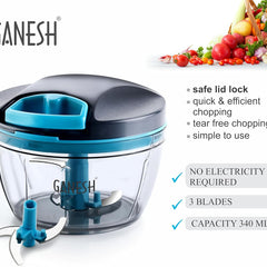 GANESH Wonder Kitchen Dori Handy Vegetable and Fruit Manual Onion Dry Fruit Salad Maker Vegetable Quick String Chopper Machine, Cutter – 3 Stainless Steel Blades (470 ml)