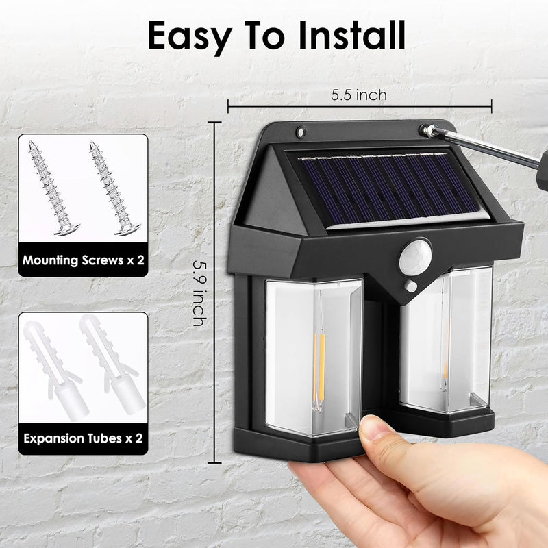 Solar Wall Light with Motion Sensor Outdoor | IP65 Waterproof Solar LED Light | Auto Day Off & Night On | 3 Lighting Modes | Decorative & Security Wall Lamp for Home, Patio, Yard,Fence & Stairs