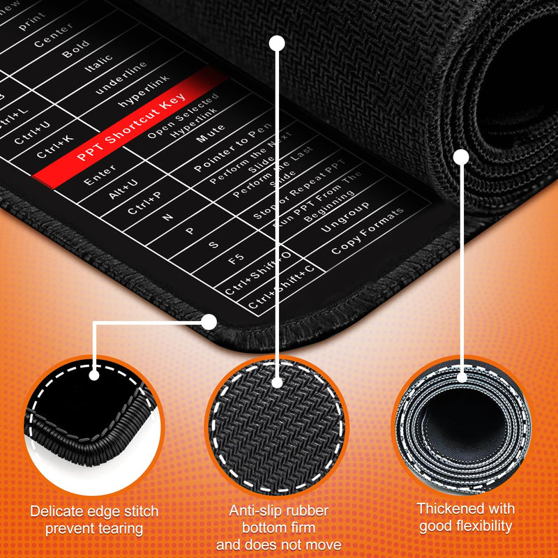 Keyboard Shortcut Mouse Pad, Office/Excel/Word/PPT Shortcuts Cheat Sheet Mat, Quick Key Super Large Anti-Slip Keyboard Pad with Clear Shortcut Key Patterns