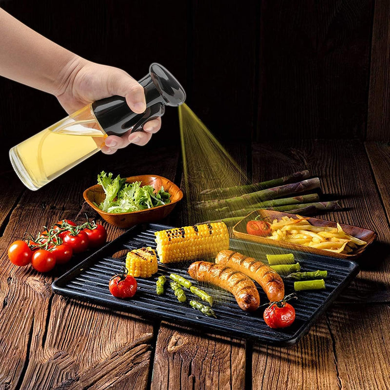 Olive Oil Sprayer for Cooking - 200ml Glass Oil Dispenser Bottle Spray Mister - Refillable Food Grade Oil Vinegar Spritzer Sprayer Bottles for Kitchen, Air Fryer, Salad, Baking, Grilling, Frying