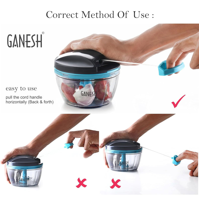 GANESH Wonder Kitchen Dori Handy Vegetable and Fruit Manual Onion Dry Fruit Salad Maker Vegetable Quick String Chopper Machine, Cutter – 3 Stainless Steel Blades (470 ml)
