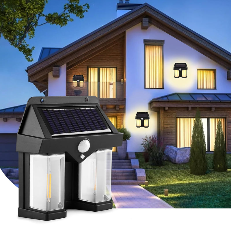 Solar Wall Light with Motion Sensor Outdoor | IP65 Waterproof Solar LED Light | Auto Day Off & Night On | 3 Lighting Modes | Decorative & Security Wall Lamp for Home, Patio, Yard,Fence & Stairs