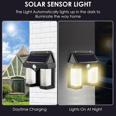 Solar Wall Light with Motion Sensor Outdoor | IP65 Waterproof Solar LED Light | Auto Day Off & Night On | 3 Lighting Modes | Decorative & Security Wall Lamp for Home, Patio, Yard,Fence & Stairs