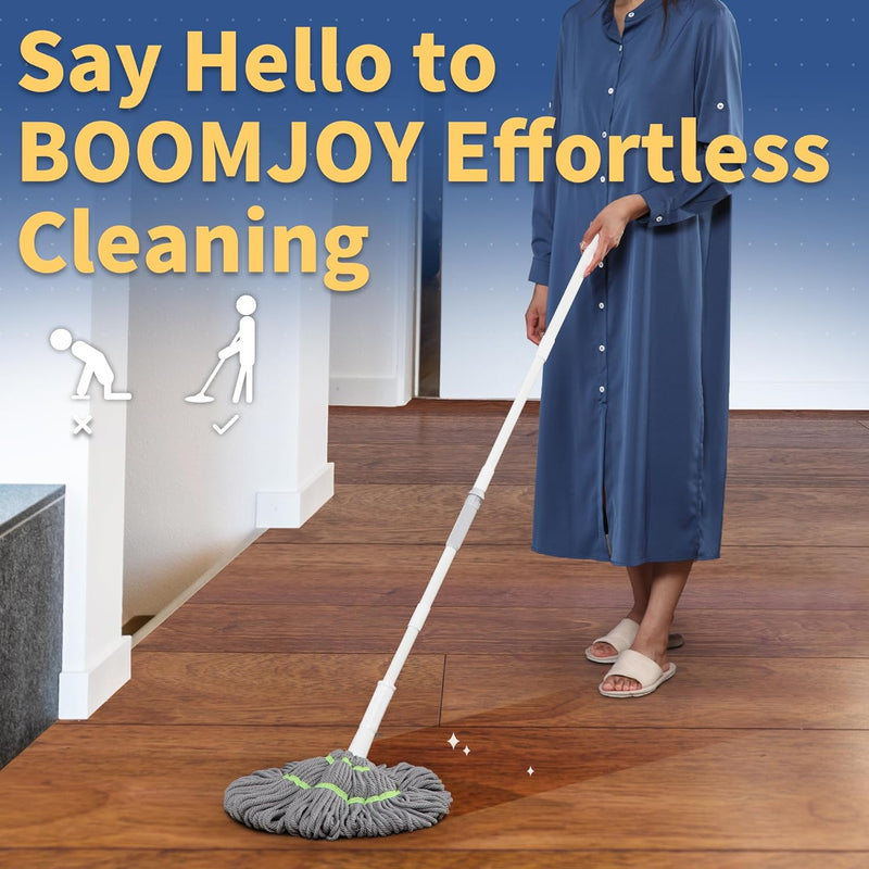 elf Wringing Mop for Floor Cleaning, Long Handled Twist Mop with 2 Microfiber Washable Heads Refill for Kitchen Hardwood Vinyl Tile Laminate Home Office