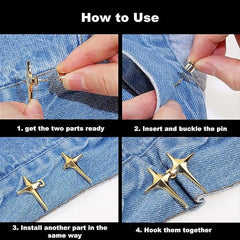 Tonity Jeans Button, Adjustable Button for Jeans, Detachable Decorative Waist Buckles Adjustable Waist Buckle for Loose Jeans Pants | Pearl Detachable Instant Jeans (2-Psc-White pin)