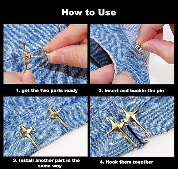 Tonity Jeans Button, Adjustable Button for Jeans, Detachable Decorative Waist Buckles Adjustable Waist Buckle for Loose Jeans Pants | Pearl Detachable Instant Jeans (2-Psc-White pin)