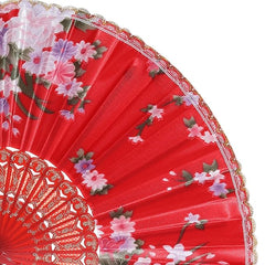 Handheld Folding Chinese Fan Vintage, Fabric Folding Fan for Wedding, Dance, Decoration,Birthday Party, Photo Booth (Red)