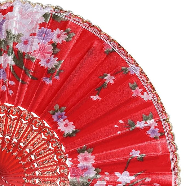 Handheld Folding Chinese Fan Vintage, Fabric Folding Fan for Wedding, Dance, Decoration,Birthday Party, Photo Booth (Red)