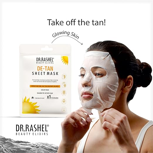 DR.RASHEL De-Tan Face Sheet Mask With Serum For Women and Men | All Skin Types | Soft and Healthy Skin | Deep Cleansing & Oil Control | Repairing & Nourishment | Soothing And Hydrating | Paraben Free | Pack Of 1