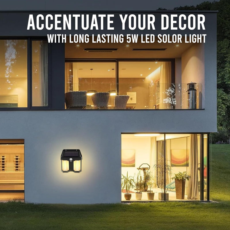 Solar Wall Light with Motion Sensor Outdoor | IP65 Waterproof Solar LED Light | Auto Day Off & Night On | 3 Lighting Modes | Decorative & Security Wall Lamp for Home, Patio, Yard,Fence & Stairs