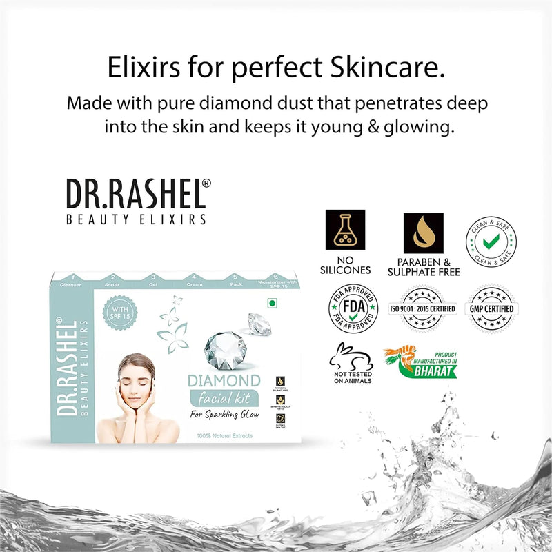 DR.RASHEL Diamond Facial Face Kit For Women & Men Combo Pack of Cleanser , Scrub , Gel , Cream & Moisturizer SPF 15 For Glowing & Brightening Skin Suitable For All Skin