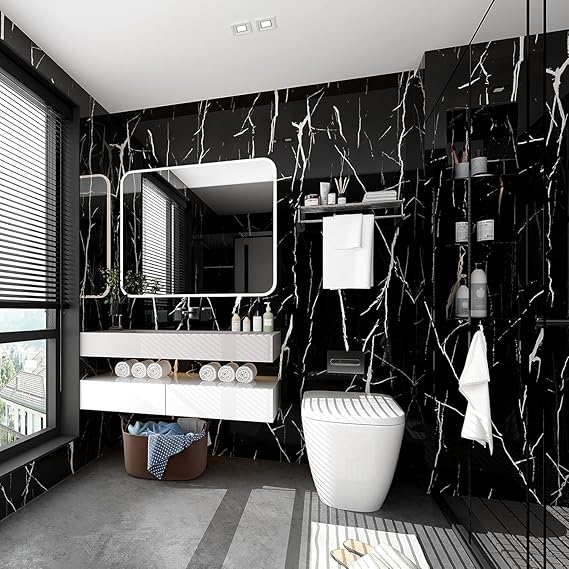 Self Adhesive Wallpaper Roll | Waterproof & Oil-Proof Peel & Stick Vinyl Sheet for Kitchen, Furniture, Tabletop, Cabinets & Wall Décor (Black Marbal)