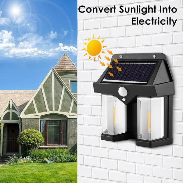 Solar Wall Light with Motion Sensor Outdoor | IP65 Waterproof Solar LED Light | Auto Day Off & Night On | 3 Lighting Modes | Decorative & Security Wall Lamp for Home, Patio, Yard,Fence & Stairs