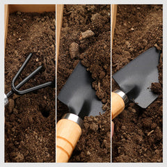 3 Pcs Gardening Hand Tools Set (Cultivator, Big Trowel, Transplanter with Wooden Handle), Home Garden Durable Plant Tool, Planting, Weeding, Pruning, Soil Maintenance, Farming Essential Kit