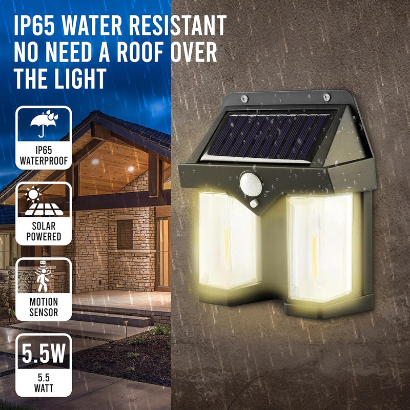 Solar Wall Light with Motion Sensor Outdoor | IP65 Waterproof Solar LED Light | Auto Day Off & Night On | 3 Lighting Modes | Decorative & Security Wall Lamp for Home, Patio, Yard,Fence & Stairs