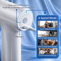 MDHL Mini Massage Gun with 6 Speeds, Percussion Massager with 4 Heads, Mini Massage Gun for Body, Back, Neck, Shoulder (White) MG-203