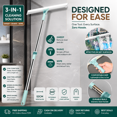 Heavy Duty Magic Broom Silicone Wiper With 180 Degree Rotating Head,Stainless Steel Extendable Handle Multipurpose Bathroom Silicon Wiper