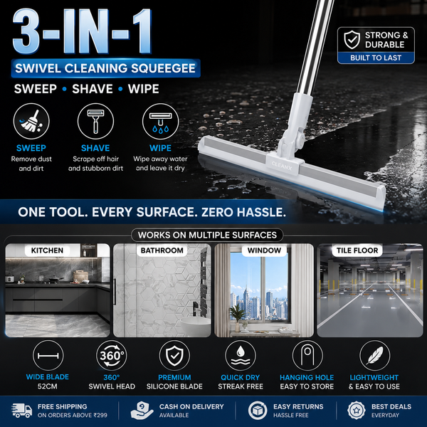 Heavy Duty Magic Broom Silicone Wiper With 180 Degree Rotating Head,Stainless Steel Extendable Handle Multipurpose Bathroom Silicon Wiper