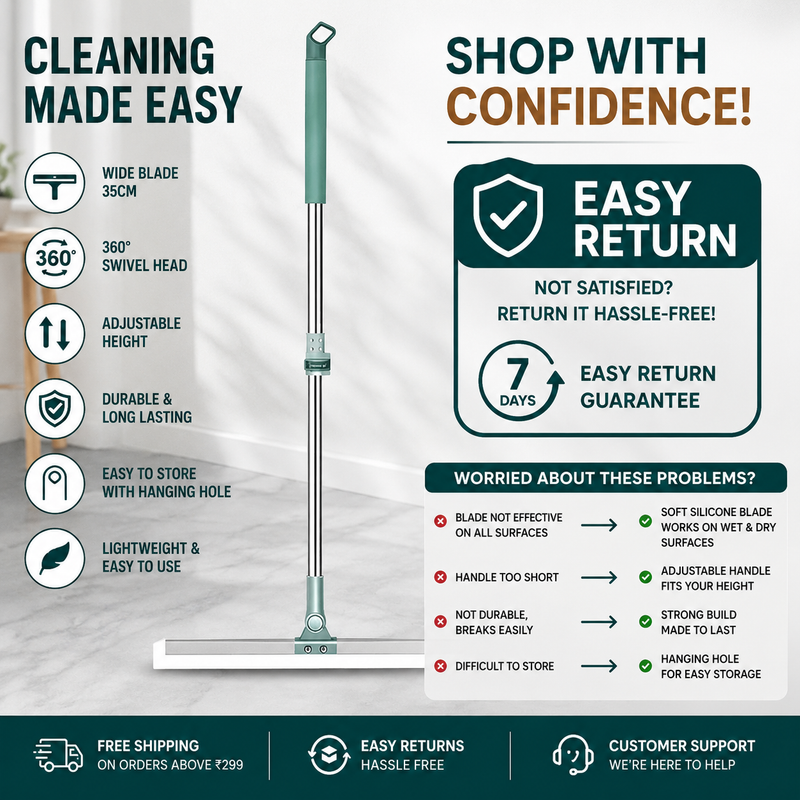 Heavy Duty Magic Broom Silicone Wiper With 180 Degree Rotating Head,Stainless Steel Extendable Handle Multipurpose Bathroom Silicon Wiper