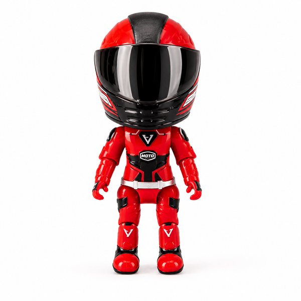 MotoGP Helmet Metal Mini Figure, Die-Cast Transforming Action Figure, Poseable Racing Character with Helmet- Red