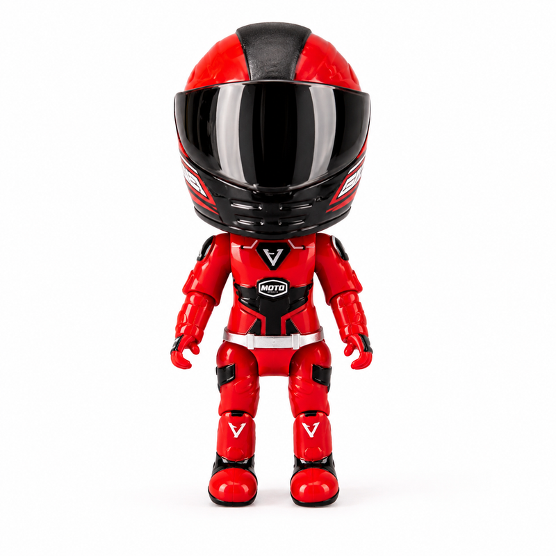MotoGP Helmet Metal Mini Figure, Die-Cast Transforming Action Figure, Poseable Racing Character with Helmet- Red