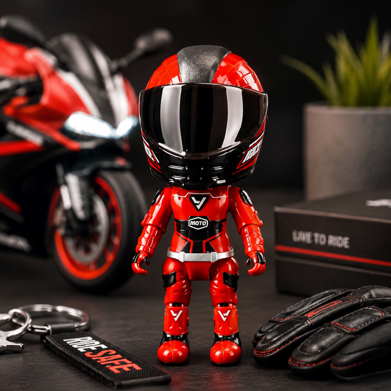 MotoGP Helmet Metal Mini Figure, Die-Cast Transforming Action Figure, Poseable Racing Character with Helmet- Red