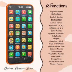 Educational Phone Toy for 2-12 Years Kids Rechargeable 24 Modes Talking Baby Smart Phone Mobile Toy for Boys Girls Christmas Gift Birthday Surprise (Hindi & English Version)