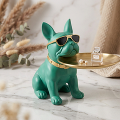 Cool Bulldog Butler Statue with Gold Tray