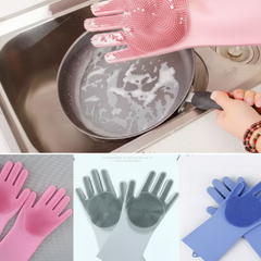 Silicone Dish Washing Gloves, Silicon Cleaning Gloves, Silicon Hand Gloves for Kitchen Dish washing and Pet Grooming, Great for Washing Dish, Kitchen, Car, Bathroom Wet and Dry Disposable Glove