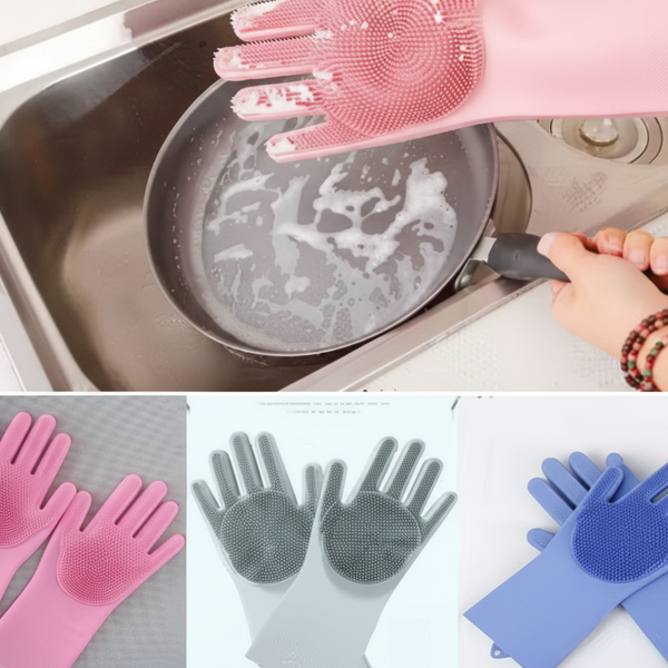 Silicone Dish Washing Gloves, Silicon Cleaning Gloves, Silicon Hand Gloves for Kitchen Dish washing and Pet Grooming, Great for Washing Dish, Kitchen, Car, Bathroom Wet and Dry Disposable Glove