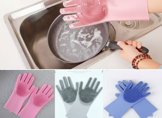 Silicone Dish Washing Gloves, Silicon Cleaning Gloves, Silicon Hand Gloves for Kitchen Dish washing and Pet Grooming, Great for Washing Dish, Kitchen, Car, Bathroom Wet and Dry Disposable Glove
