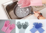 Silicone Dish Washing Gloves, Silicon Cleaning Gloves, Silicon Hand Gloves for Kitchen Dish washing and Pet Grooming, Great for Washing Dish, Kitchen, Car, Bathroom Wet and Dry Disposable Glove