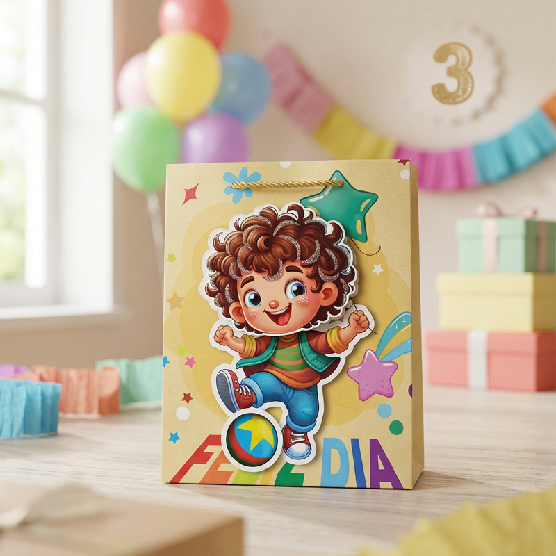 Feliz Día cartoon boy-themed gift bag
