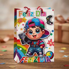 Feliz Día cartoon boy-themed gift bag