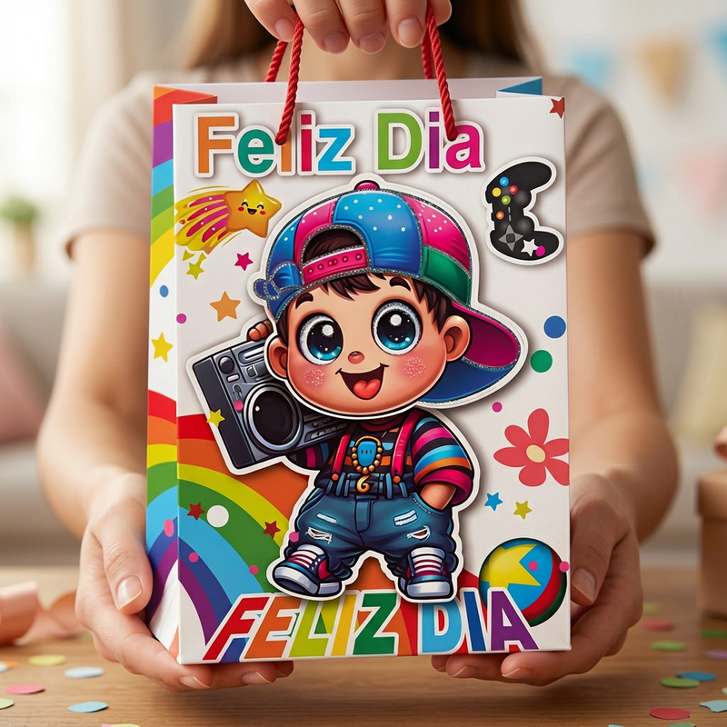 Feliz Día cartoon boy-themed gift bag