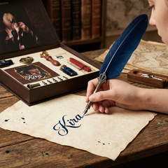 Vintage Feather Quill Calligraphy Pen and Ink Se